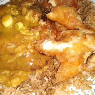 Hawaiian chicken and chicken egg foo young!