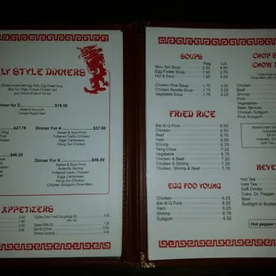 Family menu and other items