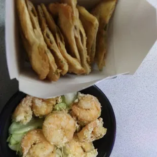 Food galore : scallion pancakes ($4.95) and fried shrimp with garlic and salt ($10.95)