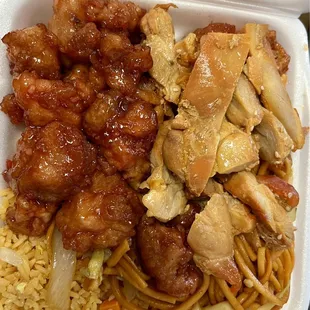 Garlic chicken, Teriyaki Chicken, fried rice &amp;  chowmein