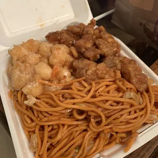 Coconut shrimp and orange chicken
