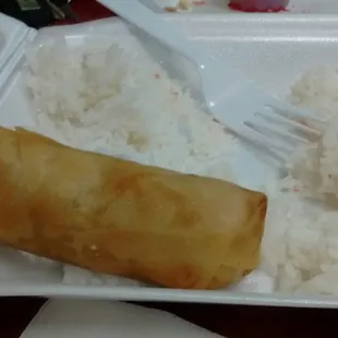 Veggie egg rolls, rice