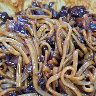 jjajangmyun. We had already started digging in when I remembered to snap this picture, so the full serving size isn&apos;t shown.