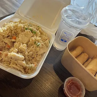 Chicken Fried Rice , Egg Rolls