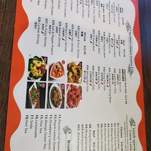 the menu of the restaurant