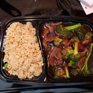 Lunch special Beef &amp; broccoli w/ fried rice.
