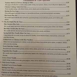 Vietnamese menu
