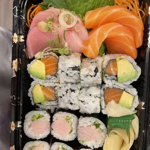 a tray of sushi