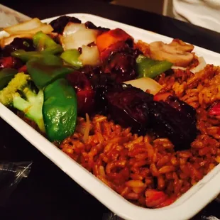 Bourbon chicken with pork fried rice