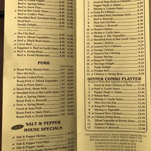 Menu as of 01-31-22