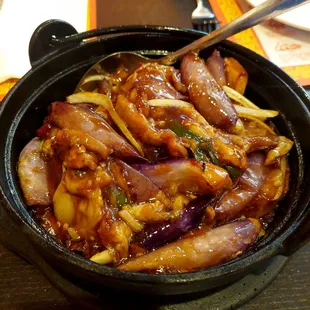 Eggplant pork claypot