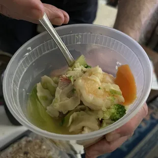 Wonton soup with shrimp.