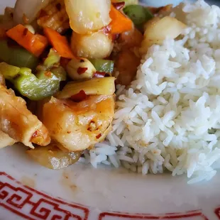 Kung Pao shrimp and steamed rice