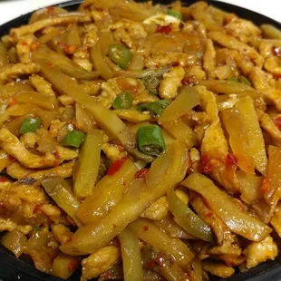 Shredded pork with szechuan cabbage.  Good flavor, not sweet.  Cabbage tasted kind of like pickles.  Asked for it spicy and they delivered