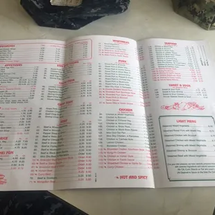 a menu for a chinese restaurant