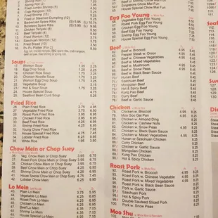 the menu of the restaurant