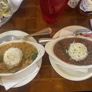 Sides of the red beans and rice and the etouffee.