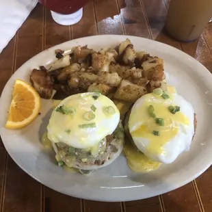 Crab Cakes Benedict with Home Fries