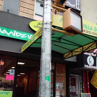 a street corner with a traffic light