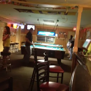 a billiards table in a bar