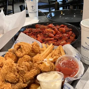 Shrimp and Oyster Platter and Crawfish