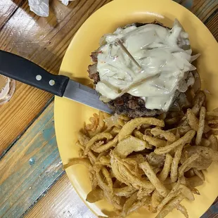Hamburger Steak with Onion Straws