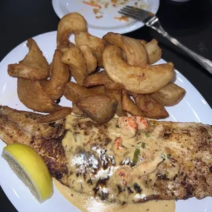 Redfish Chauvin with French Fries