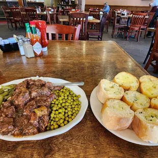 One of the Tuesday Specials: Beef Stew, Green Beans, Peas &amp; Bread