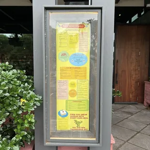 Menu outside April 2024