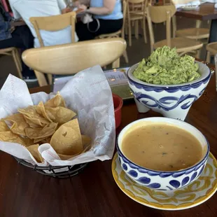 Happy hour large queso and Large Guacamole