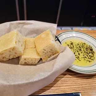 Bread and olive  oil .