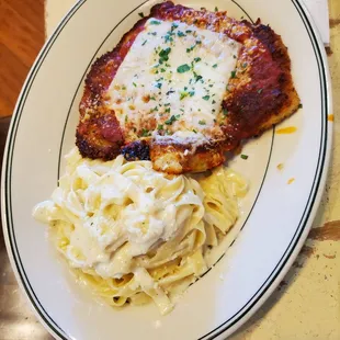 Chicken parmesan with fettuccine alfredo