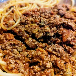 Close up spaghetti with meat sauce