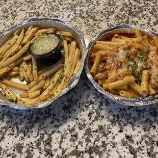 Garlic fries and baked Ziti