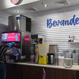 Nice beverage station, with take out containers &amp; condiments.