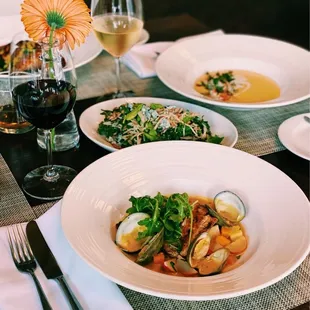 CATCH OF THE DAY Littleneck Clams, Celeriac, Radish, Sweet-Potato Vadouvan, Smoked Cayenne Oil, Arugula