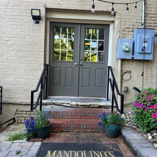 Back patio entrance just off the sidewalk from town hall