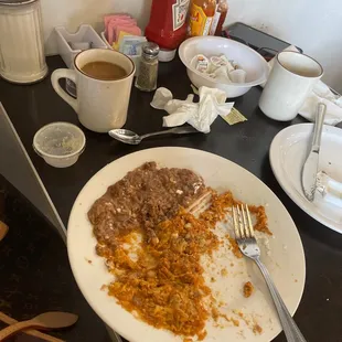 Chilaquiles plate and coffee