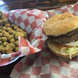 Double meat burger and a side of okra.