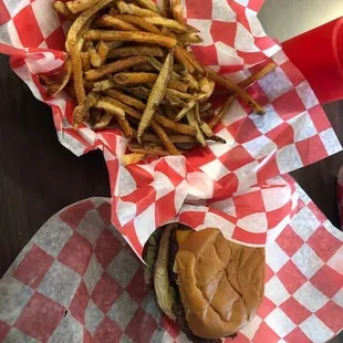 "Cowboy Burger and fries"