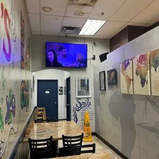 a view of the dining area