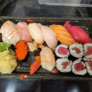 Sushi Deluxe to go order.  Also comes with miso soup.