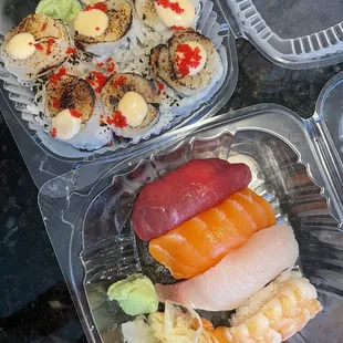 sashimi, sushi, sushi and sashimi, food