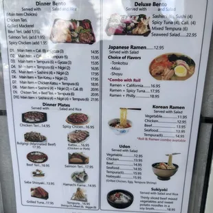 sushi and sashimi, menu