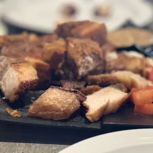 Bagnet- pork cubes fried! Best eaten with lechón sauce or bagoong!