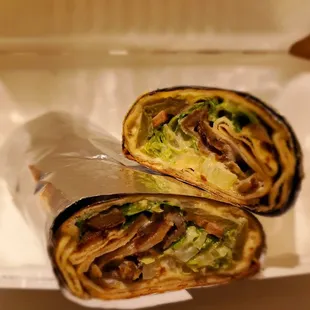 Beef shawerma wrap.  Tasty!