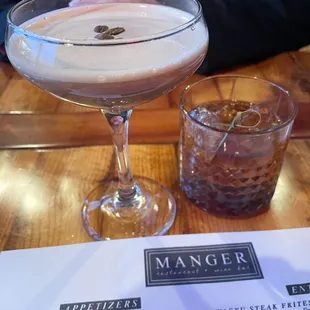 Traditional Old Fashioned and Espresso Press Martini