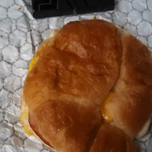 The breakfast croissanwich is $6.38 including tax and is only slightly larger than a pack of gum.