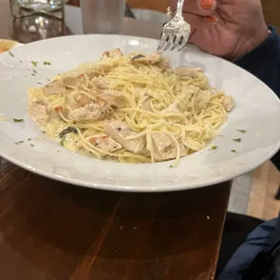 Chicken with spaghetti and Alfredo Sauce
