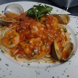 Seafood marinara over spaghetti!